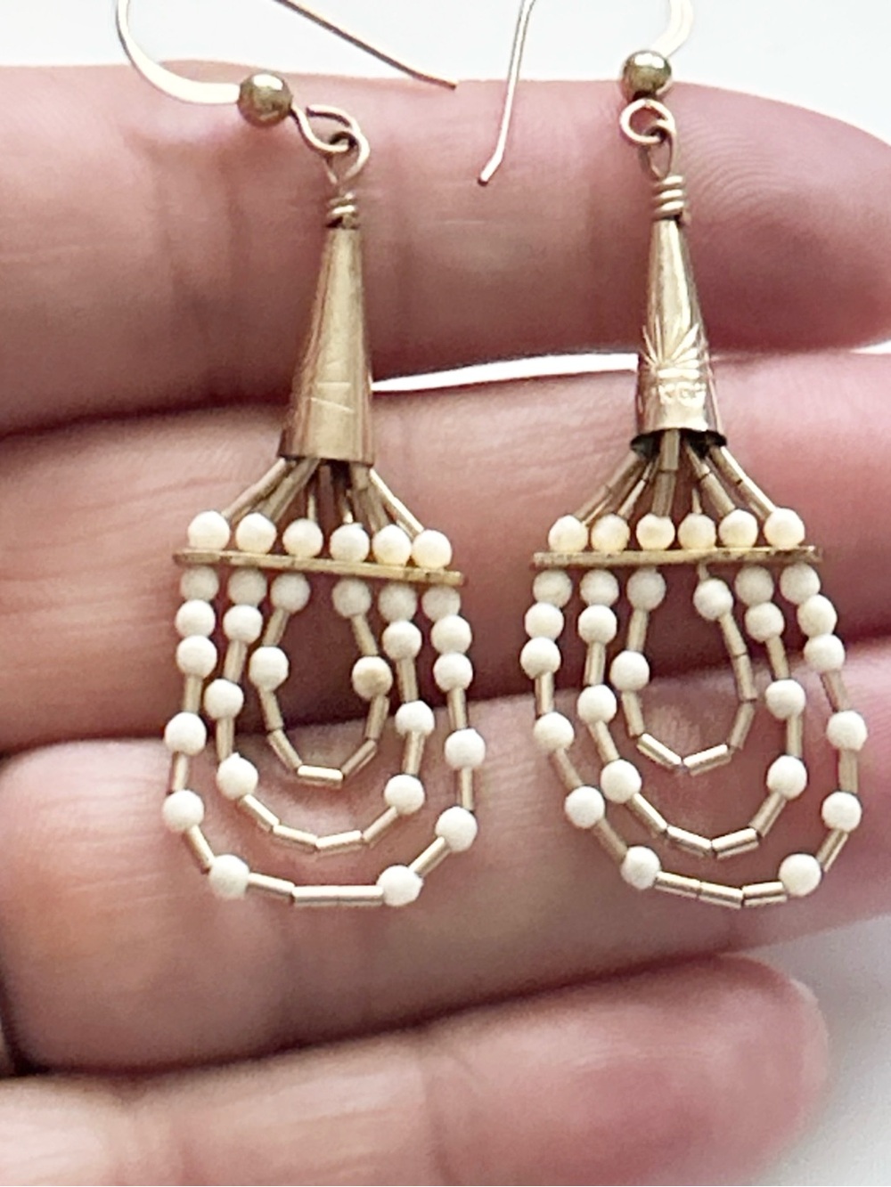 Vintage Southwestern Liquid Gold Cream Bead Earrings